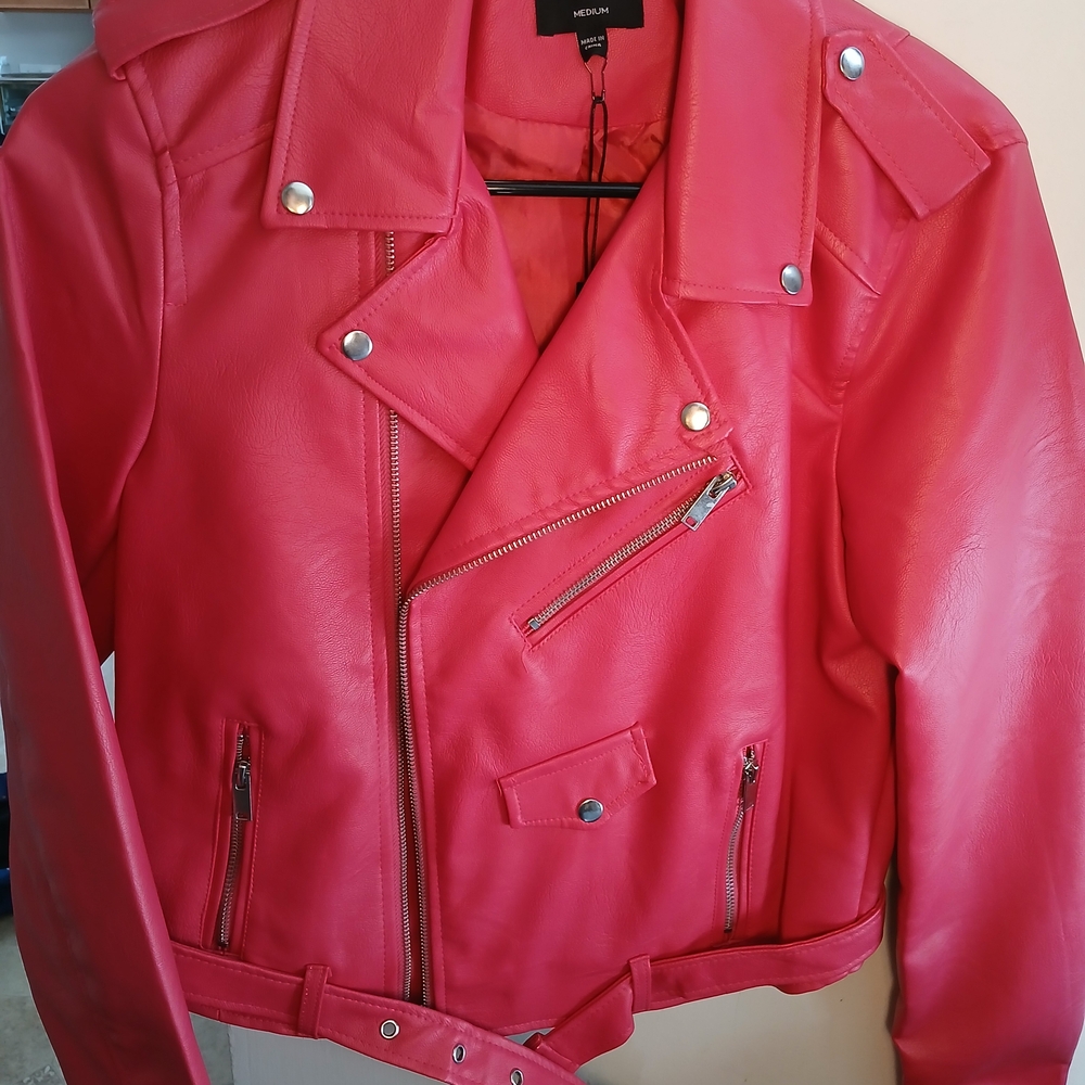 Love Tree Pink Leather Moto Jacket NWT